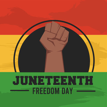 hand fist poster on red, yellow and green background for june independence day commemoration