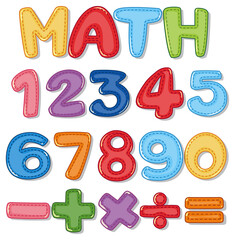 Counting numbers from zero to nine and math symbols