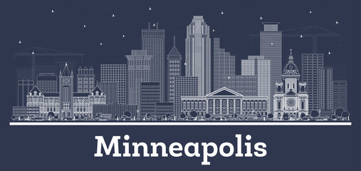 Outline Minneapolis Minnesota USA City Skyline with White Buildings.