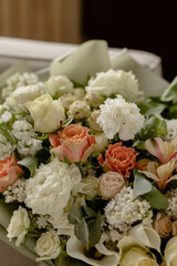Large, delicate, spring bouquet of flowers. Bouquet details