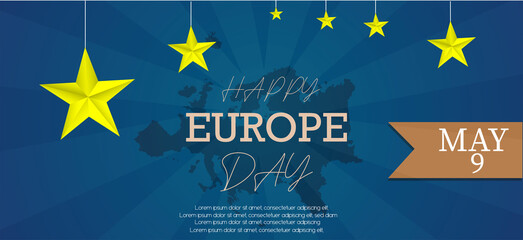 Happy Europe day European Union. Europe Map Concept Annual public holiday in May celebration, card, poster, template design vector illustration.