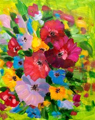 oil painting, impressionism style, flower painting, still painting canvas,