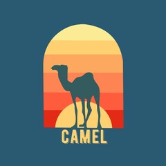 illustration vector graphic of camel in sunset scenery suitable for background,banner,poster,etc.