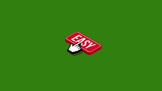 easy - red isometrict web button animation.chroma key.green background
