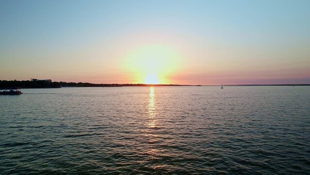 drone shot sunset lake grapevine