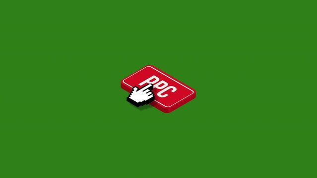 ppc - red isometrict web button animation.chroma key.green background