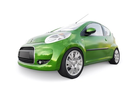 Paris. France. April 13, 2022. Citroen C1 2010. Green ultra compact city car for the cramped streets of historic cities with low fuel consumption. 3d rendering.