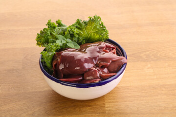 Raw chicken liver in the bowl