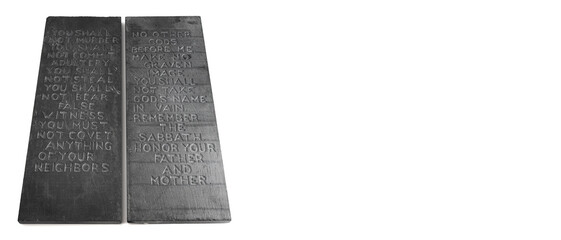 Ten Commandments Carved into Two Black Stones
