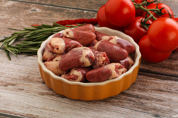 Raw chicken hearts for cooking