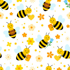 Seamless pattern bees honey vector illustration	