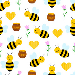 Seamless pattern bees honey vector illustration	