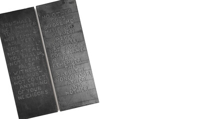 Ten Commandments Carved into Two Black Stones