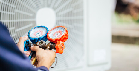 Air Conditioning Technician and A part of preparing to install new air conditioner.