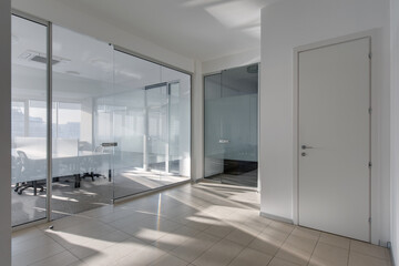 office space, real estate, modern office with glass partitions