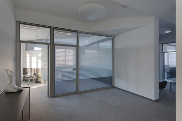 modern office with glass partitions, office space, real estate