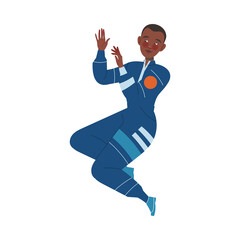 African American Woman Astronaut Character in Space Flying in the Air Vector Illustration