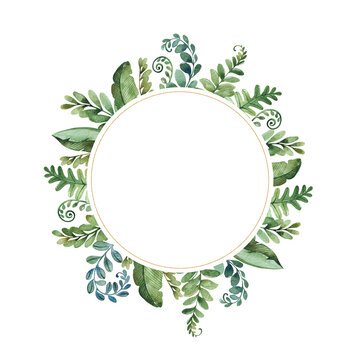 Cute Dinos World Collection. Watercolor Frame Border With Tropical Leaves,fern,palm Leaf And More.Perfect For Baby Shower,wedding,nursery Decorations,invitations,party.	
