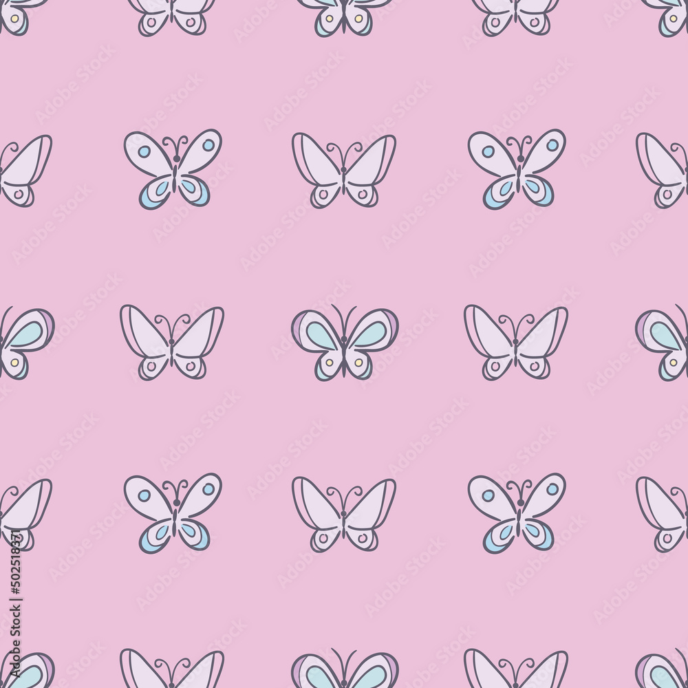 Poster cute vector pattern for kids with cartoon butterfly elements