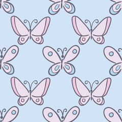 Simple cartoon butterfly vector pattern, seamless repeat