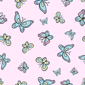Butterfly vector pattern with colorful cartoon butterflies