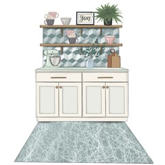 Kitchen Interior Isolated On A White Background Hand Drawn Illustration
