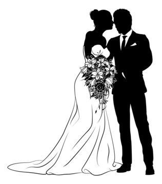 recommend clip art: Bride And Groom Couple Wedding Dress Silhouettes