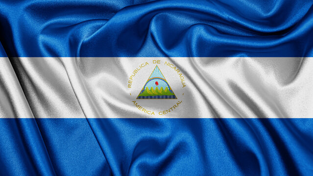 Close up realistic texture fabric textile silk satin flag of Nicaragua waving fluttering background. National symbol of the country. 15th of September, Happy Day concept
- Powered by Adobe