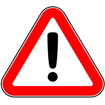 Red triangular warning icon with an exclamation mark in black on a white background. Danger warning sign, Warning sign, Emergency warning, Exclamation mark