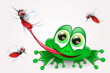 Frog caught a mosquito with its tongue