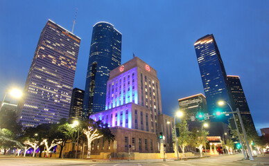 Downtown Houston skyline in Texas USA at twilight