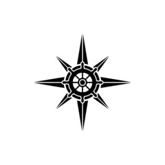 Wind rose compass icon. Black Nautical logo or icon