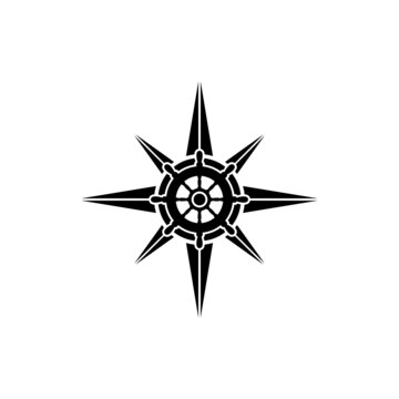 Wind rose compass icon. Black Nautical logo or icon