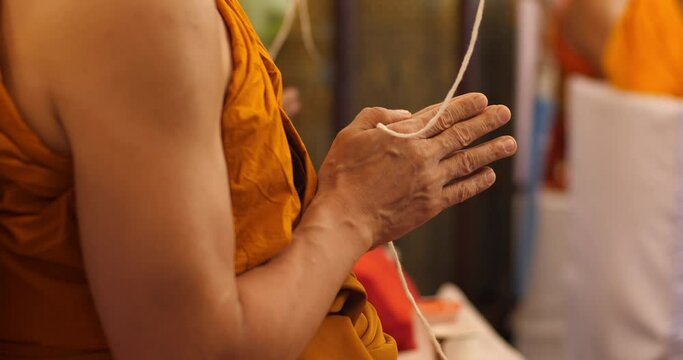 Monks are chanting a Buddhist ritual. Pray and meditation in temple, Put the palms of the hands together in salute, monks, Thailand