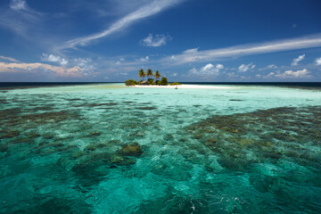Fototapeta premium Small Lovely Desert Island in Maldives. Dreamlike Travel Destination.