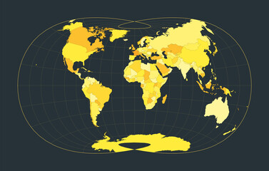 World Map. Laskowski tri-optimal projection. Futuristic world illustration for your infographic. Bright yellow country colors. Superb vector illustration.