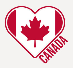 Canada heart flag badge. Made with Love from Canada logo. Flag of the country heart shape. Vector illustration.