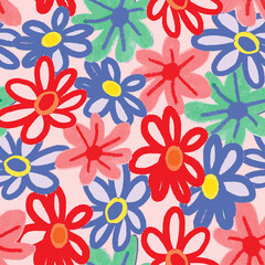 Fototapeta na wymiar seamless cute multicolour flowers pattern background , greeting card or fabric