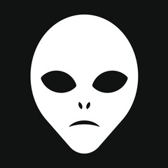 Alien head vector sign. Humanoid face symbol icon. Extraterrestrial logo. Science fiction label. Ufo and sci-fi character illustration image.