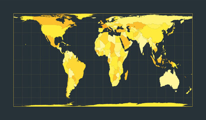 World Map. Cylindrical equal-area projection. Futuristic world illustration for your infographic. Bright yellow country colors. Amazing vector illustration.