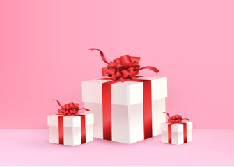 3d Gift Box With A Red Ribbon For Birthday Celebration, Christmas, Valentines day