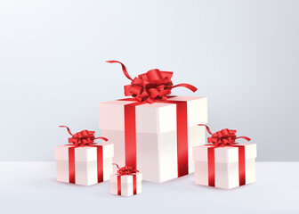 3d Gift Box With A Red Ribbon For Birthday Celebration, Christmas, Valentines day