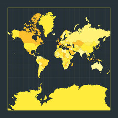 World Map. Spherical Mercator projection. Futuristic world illustration for your infographic. Bright yellow country colors. Amazing vector illustration.