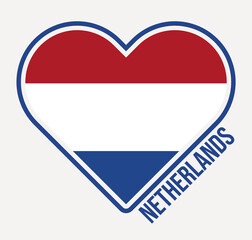 Netherlands heart flag badge. Made with Love from Netherlands logo. Flag of the country heart shape. Vector illustration.