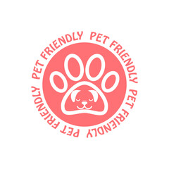 Pet friendly stamp. Pet animal friendly sign icon isolated on white background