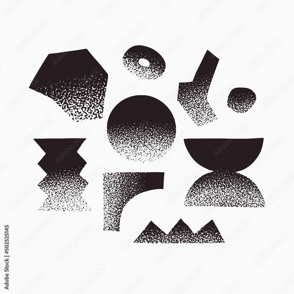 Aufkleber Collection of abstract graphic shapes with noisy gradient effect. Dark shapes and objects. Elements of minimalism in style of modern art. Vector illustration for your design in flat style.