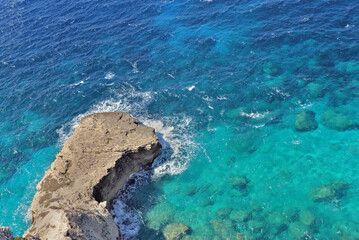 view above a clear sea blue turquoise and rock in Corsica island at Bonifacio