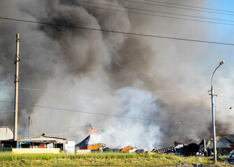 Thick puffs of smoke from the explosion and fire clouded the sky. Buildings destroyed, catastrophe