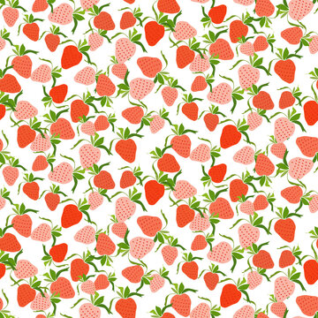 Strawberry Fruit Seamless Pattern. Ripe Strawberry simple drawings in minimal style on white. Vector summer design for for any purposes, bedding prints, wrapping paper, fabric, wallpaper, wall art