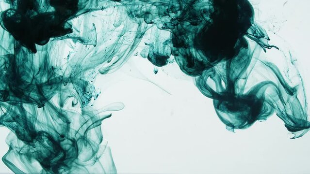 Dark Green Ink Drop Into Water On A White Background
